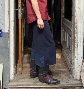 Zucca wide hakama pants in wool and denim patches