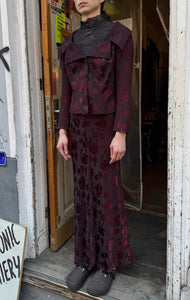Lolita Lempicka floral jacquard jacket and skirt set in maroon
