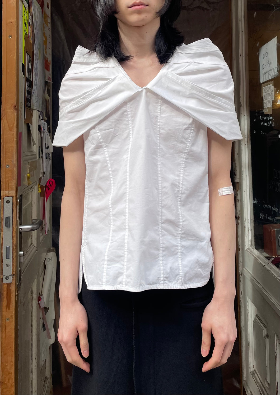 Atsuro Tayama white cotton cape blouse top