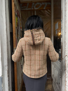 Japanese designer plaid jacket with split hood