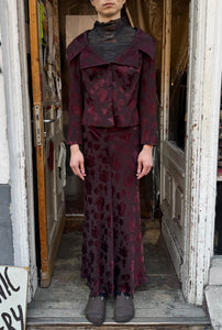Lolita Lempicka floral jacquard jacket and skirt set in maroon