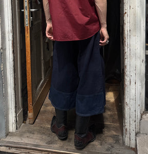 Zucca wide hakama pants in wool and denim patches