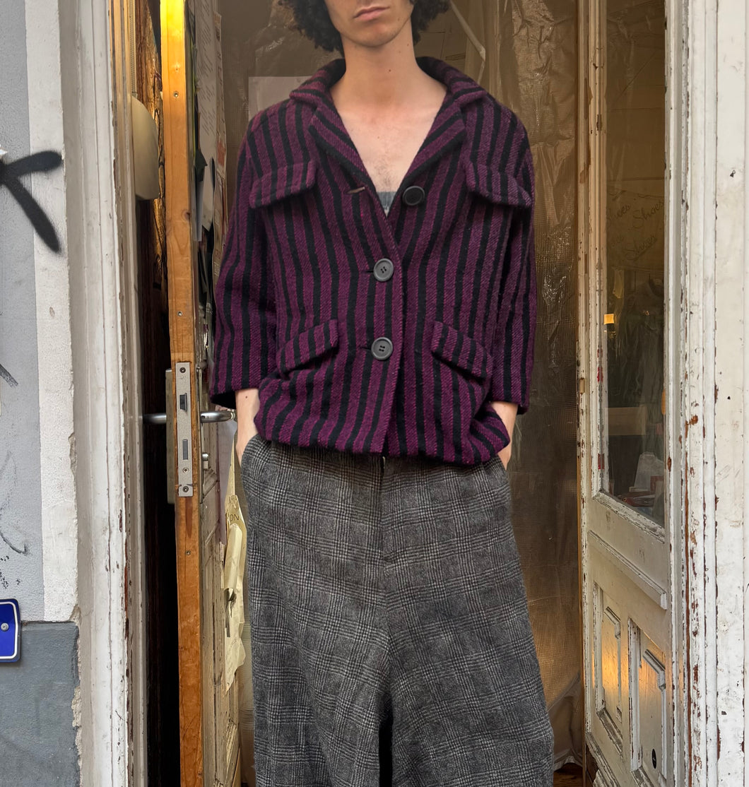 Junya Watanabe Man wool jacket in pink black stripes