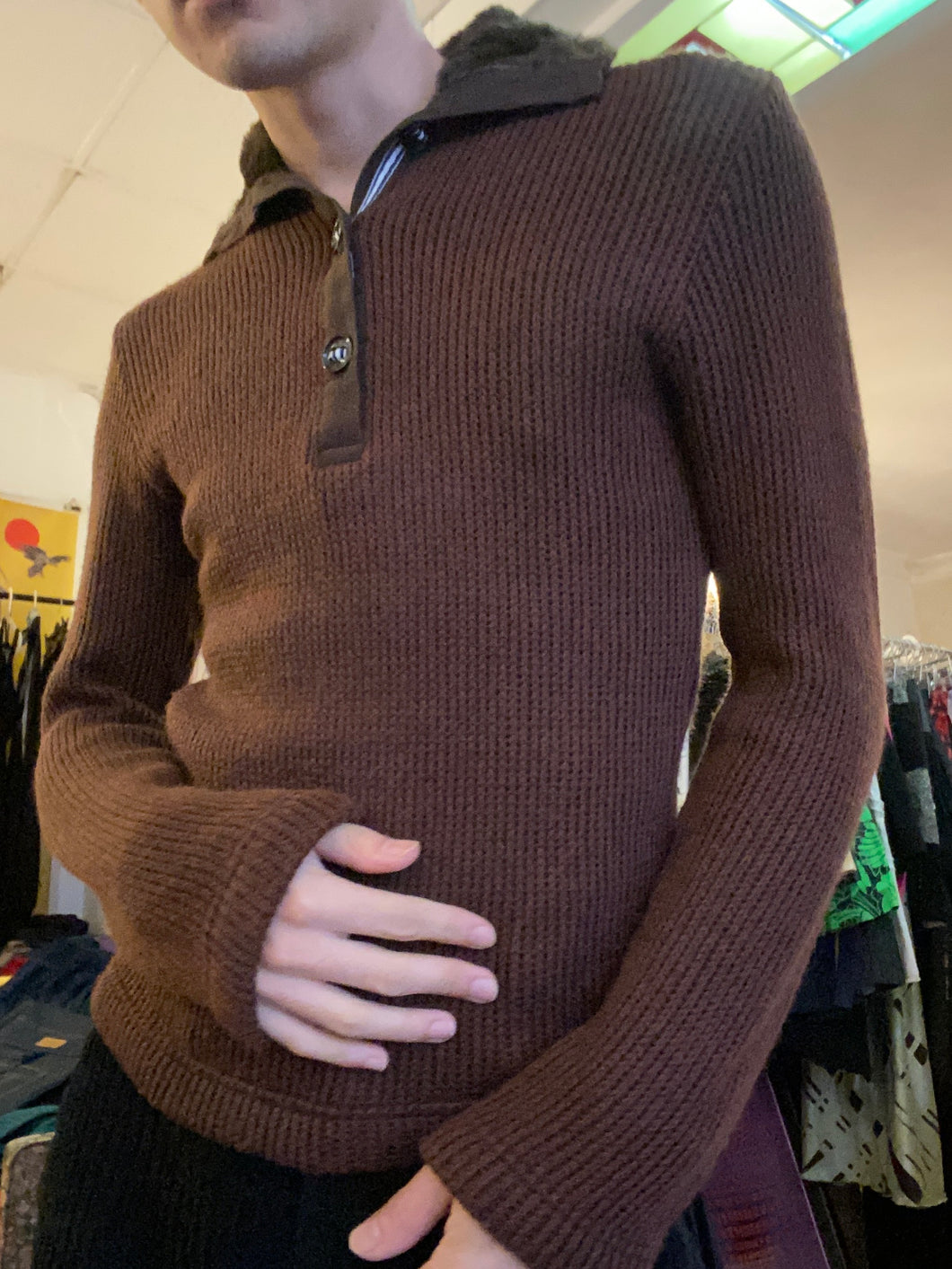 Japanese button up top with fur collar